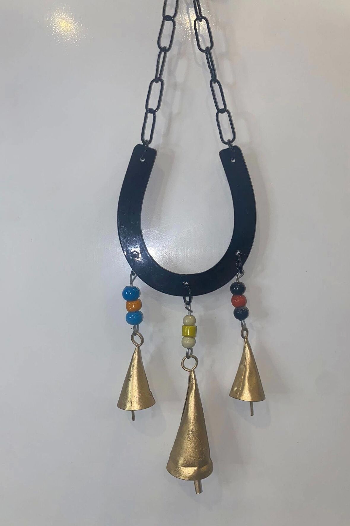 Deprem Zili Çanı Rüzgar Çanı Zili Feng Shui Şans Para Nazar a Karşı Koruma  At Nalı Metal Çanlı Bakır Büyük Boy Gold