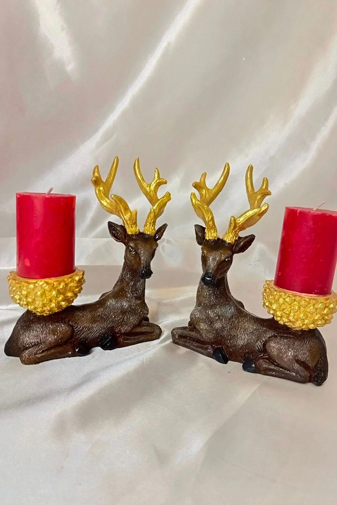 Mumluk Şamdan Yılbaşı Noel Yeni Yıl Geyik  El İşi Hand Made 2 li