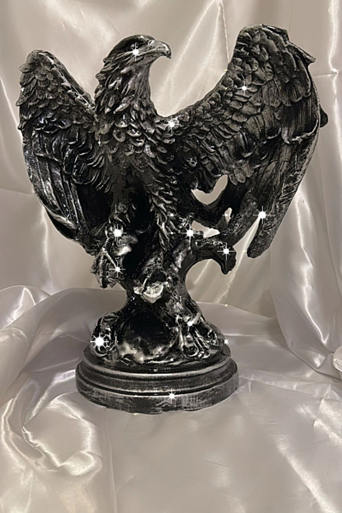 Kartal Biblo Polyester Heykel Şık Tasarım Kara Kartal Beşiktaş Büyük Boy El işi Gri Gümüş