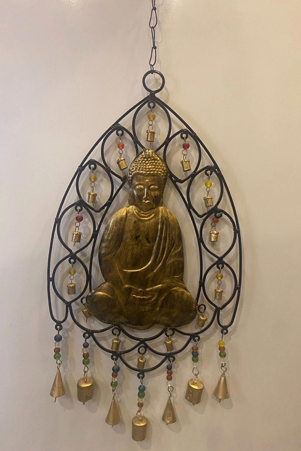 Deprem Zili Çanı Rüzgar Çanı Zili Feng Shui Budha  Komple Metal Çanlı Bakır Büyük Boy Buda