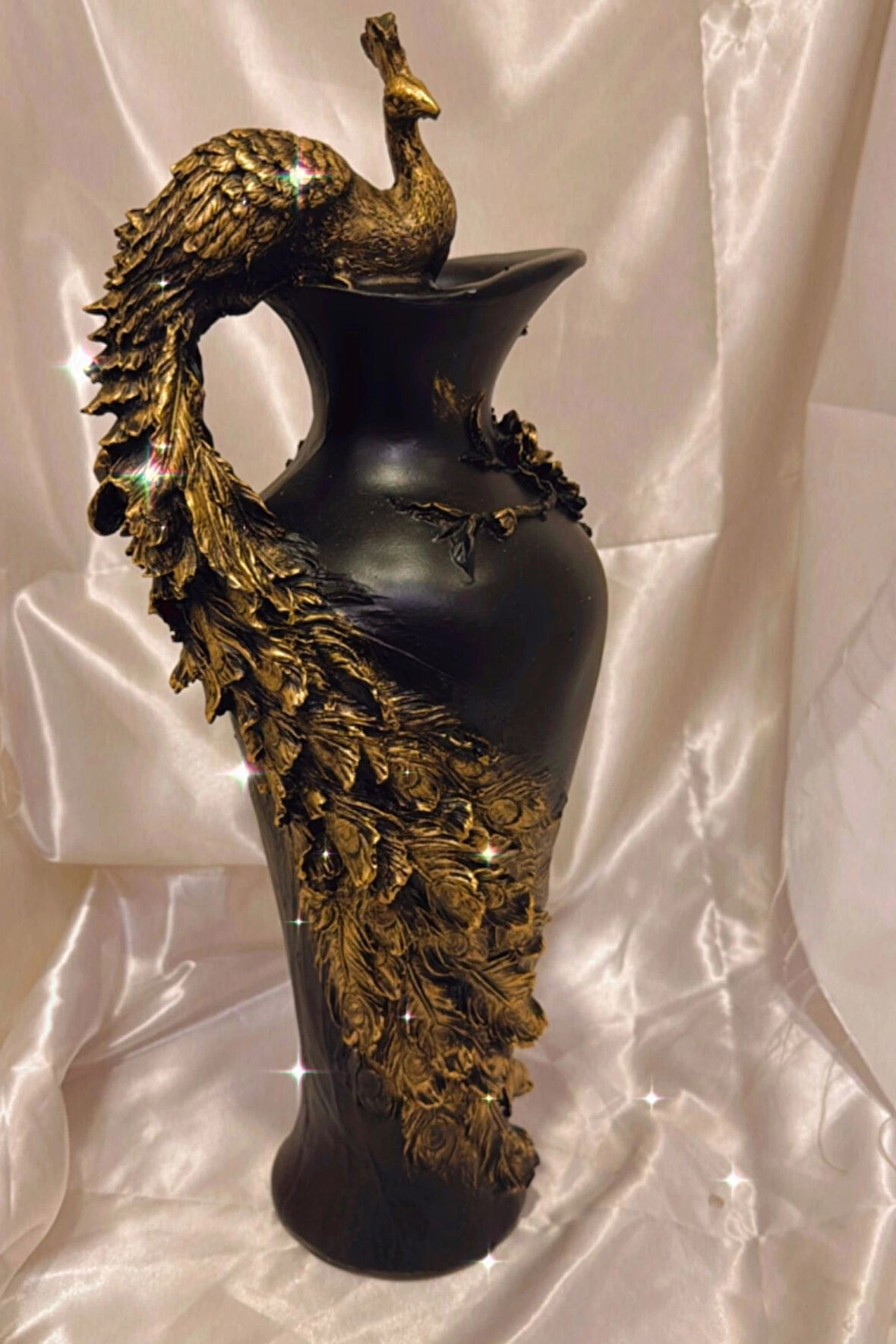 Tavuskuşu Vazo El İşi Siyah Gold