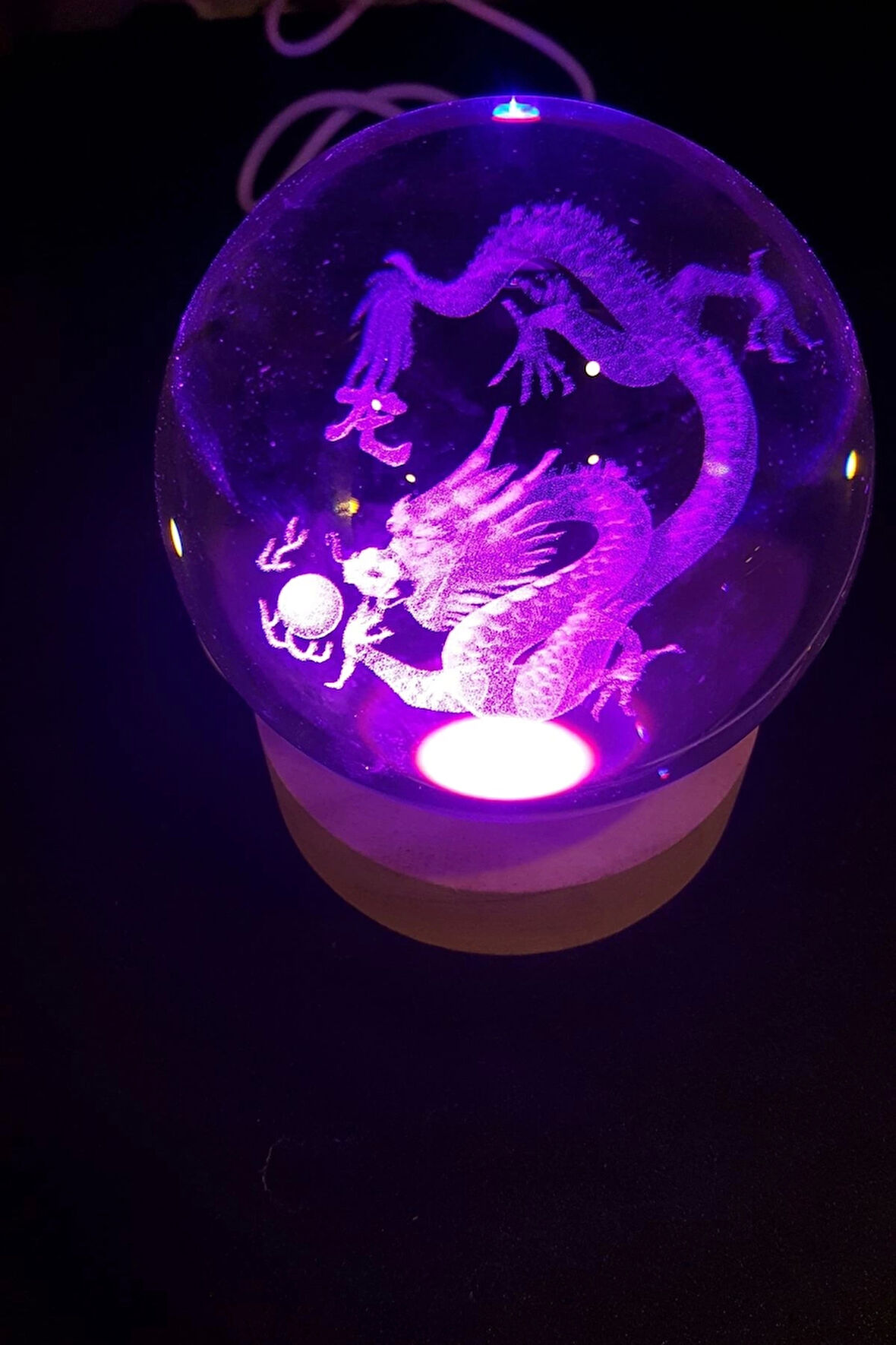 Dragon Ejderha 3D Led Işık Cam Küre Çok Renk Gece Lambası Feng Shui 8 cm Mega Boy Koruyucu