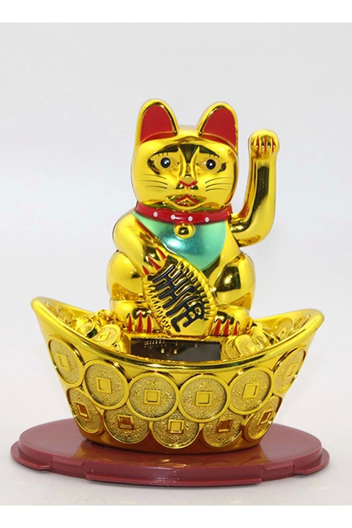 Maneki Neko Feng Shui Bereket Şans Mutluluk Çağıran Şans Kedisi Solar Panelli Hareketli Pati Feng Shui Gemili