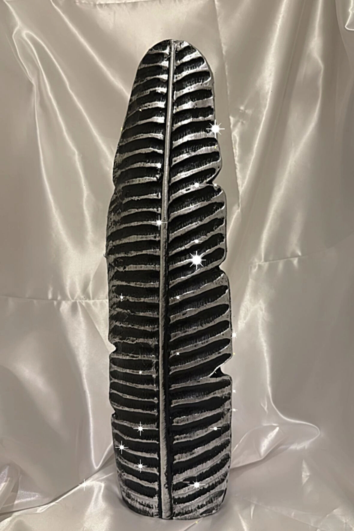 Yaprak Vazo Siyah Gümüş Vazo 57cm