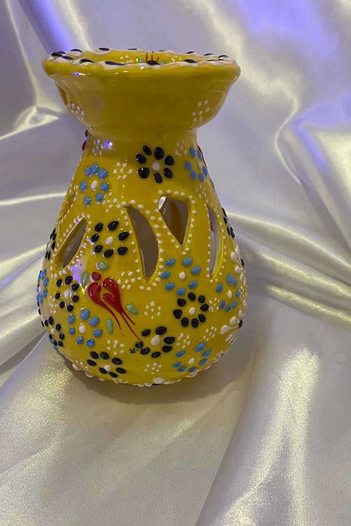 Buhardanlık Seramik El İşi Çini Motifli Buhurdanlık Sarı 01