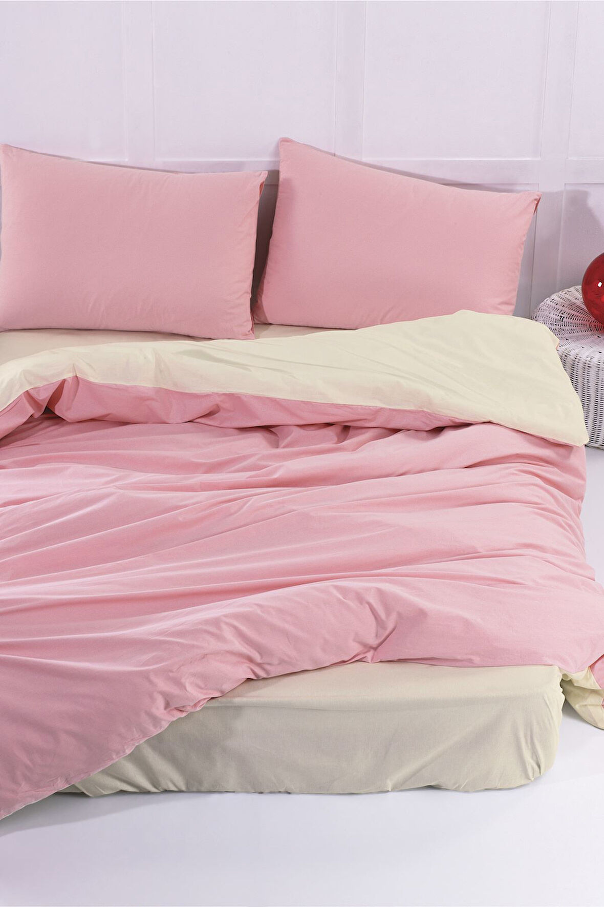 Aytunç Nefise %100 Pamuklu Tek Kişilik Pudra Renk DoubleFace Nevresim Takımı 160x200 cm