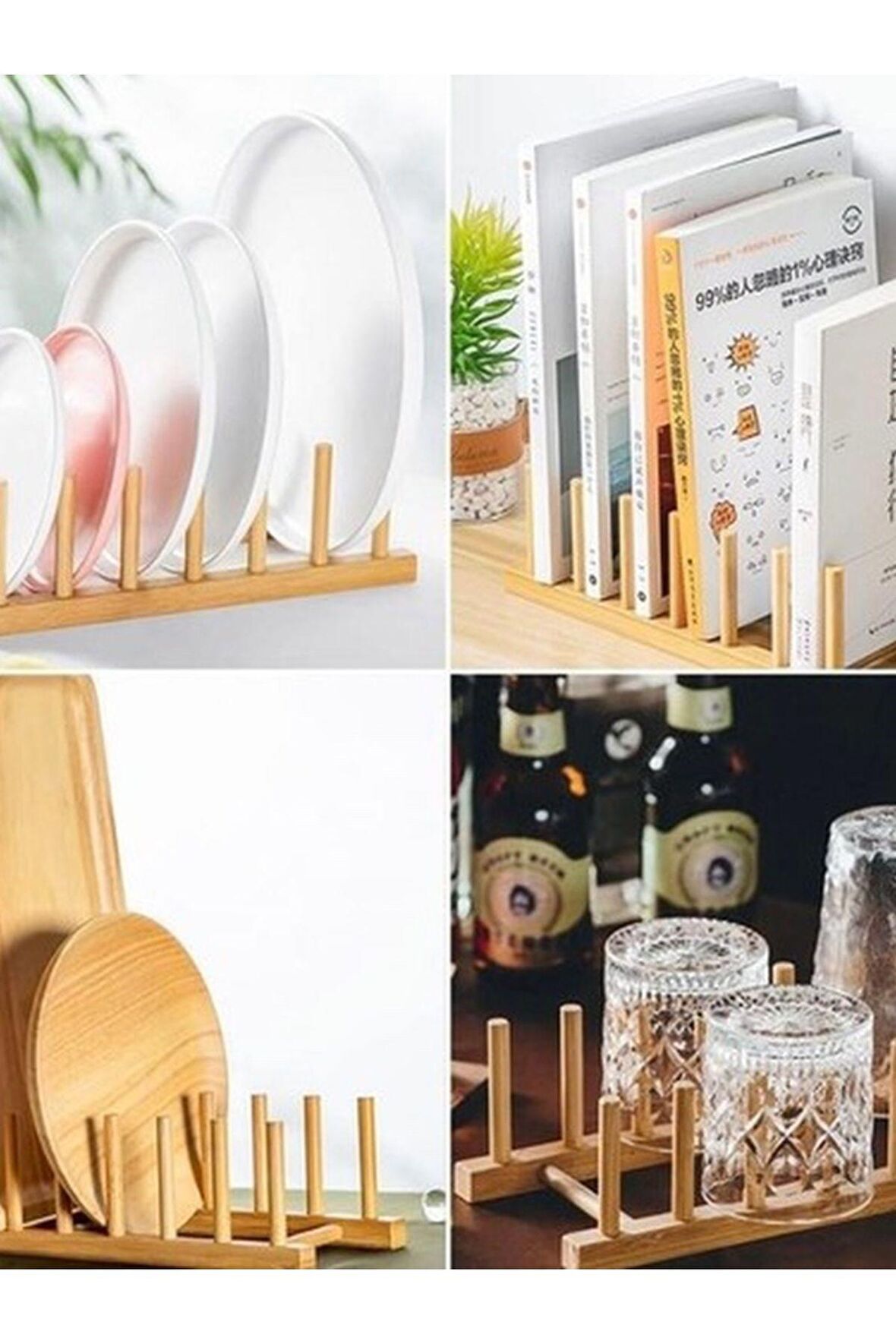 Bambu Ahşap Bulaşıklık, Paket Plaka Ahşap Stand Mutfak Dolabı Düzenleyici