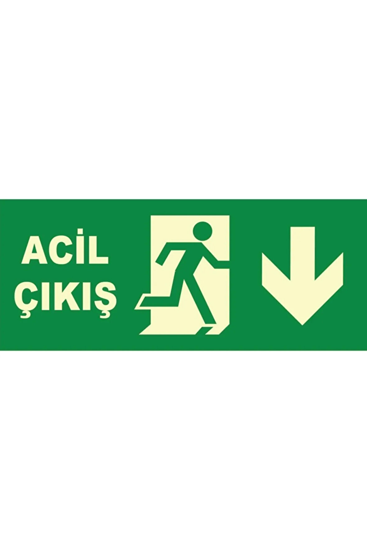Acil Çıkış Uyarı Levhası Aşağı Yön 25x15 Ebatında