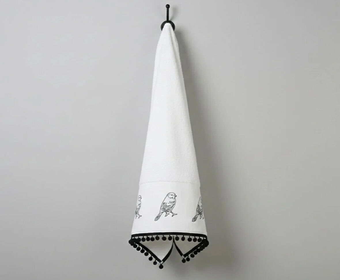 Kuş Nakışlı El Yüz Havlusu 50x90 (100%Pamuk)