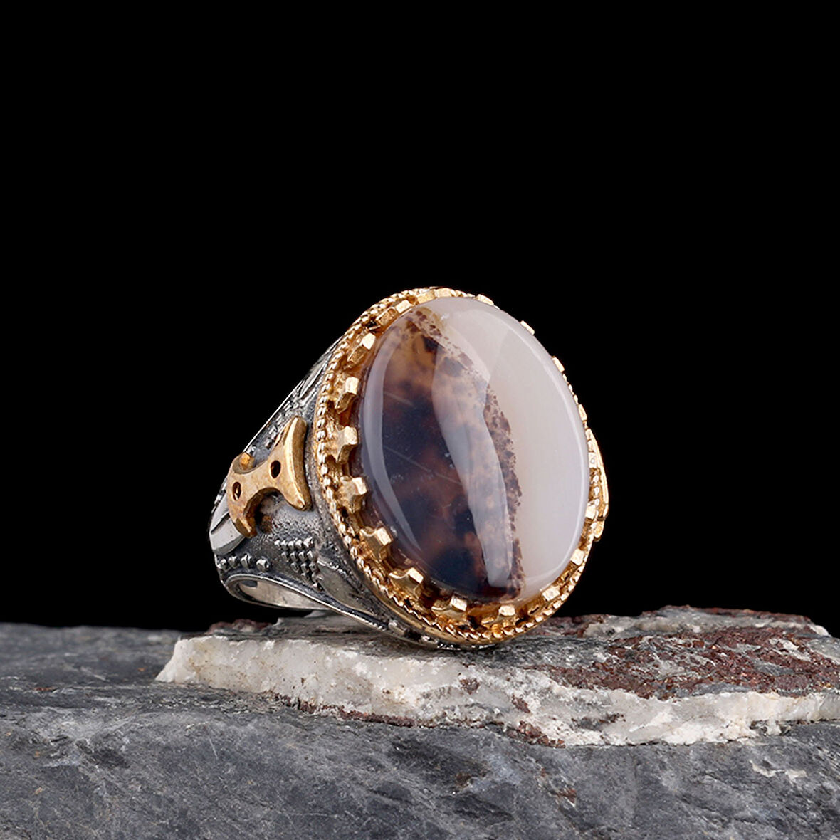 Erkek 925 Ayar Gümüş Yüzük – Hançer Motifli El İşçilikli