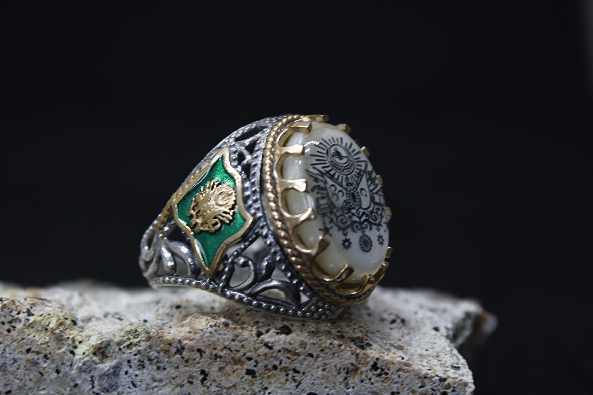 Osmanlı Bayraklı 925 Ayar Erkek Gümüş Yüzük