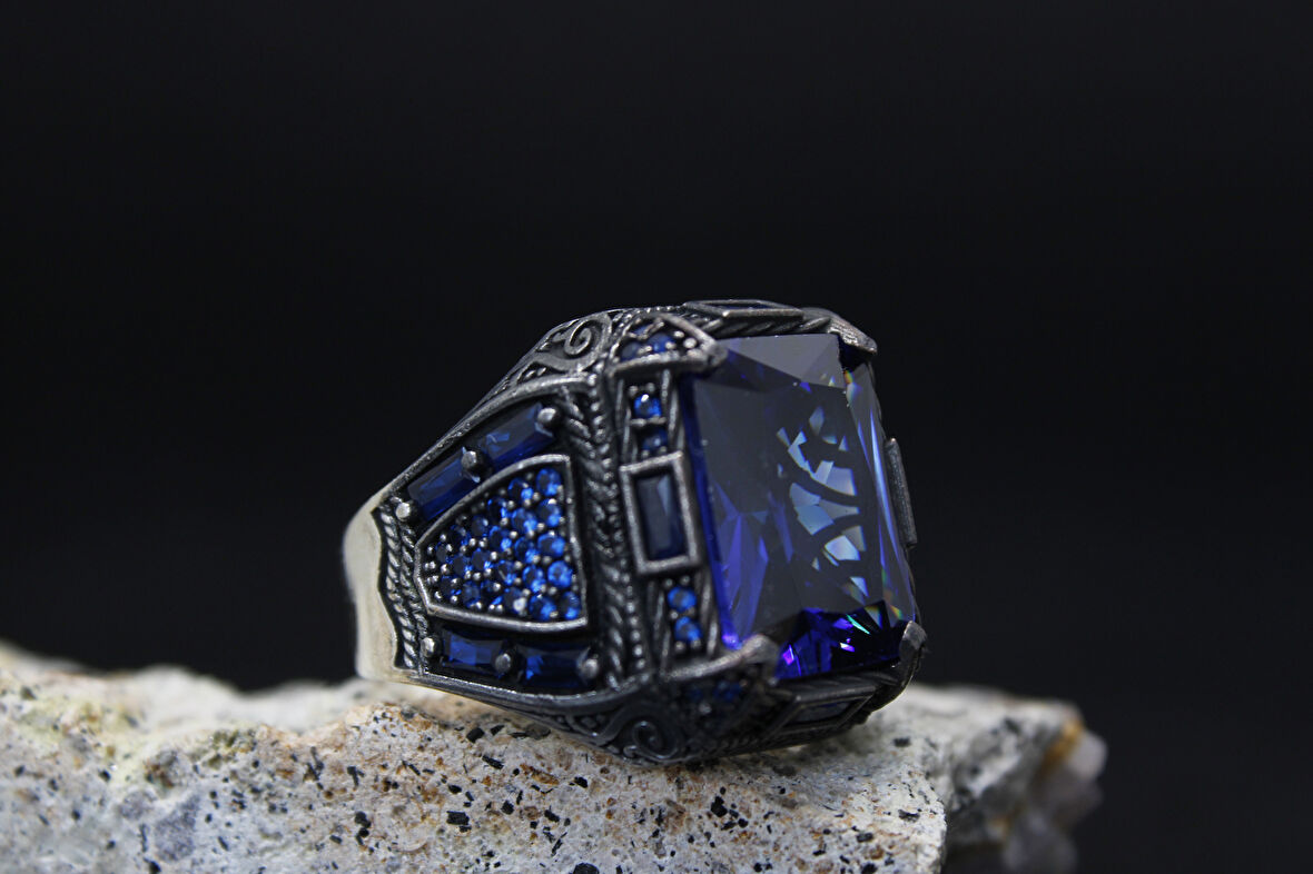 Kare Zirkon Taşlı 925 Ayar Erkek Gümüş Yüzük