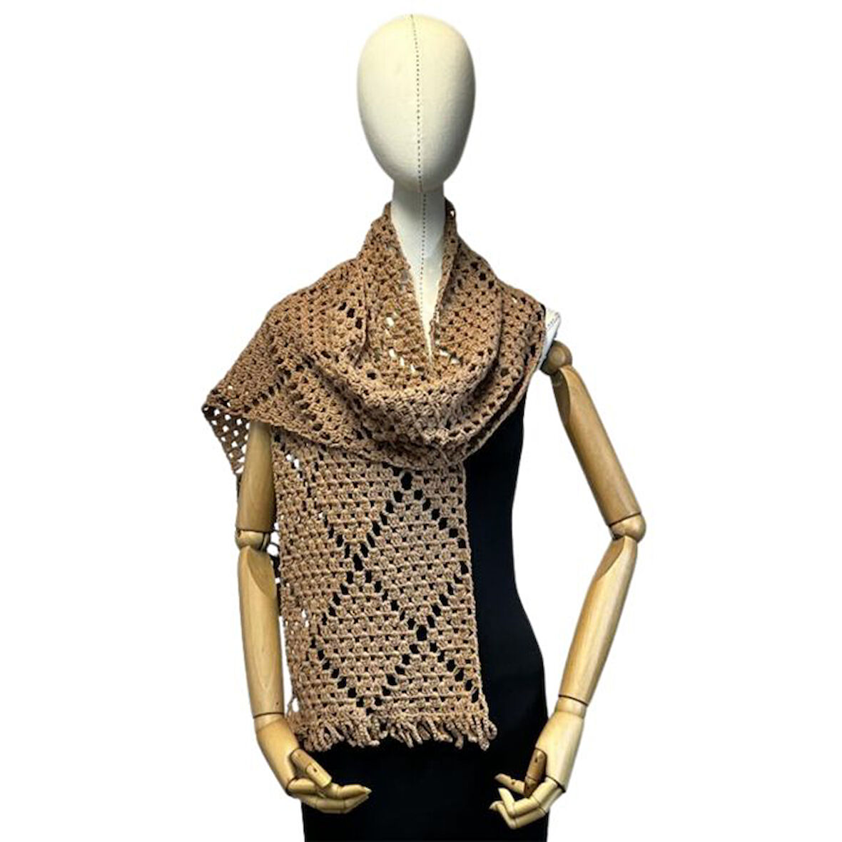 Uretti - Necla 4345 El Örgüsü Koton İp Atkı / Kaşkol - 185 cm x 31 cm  - Kahverengi