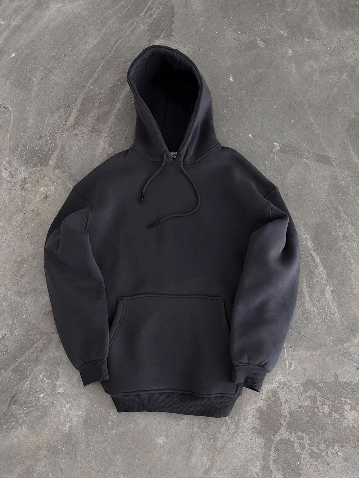 Kapüşonlu Üç İplik Penye Basic SweatShirt - Füme