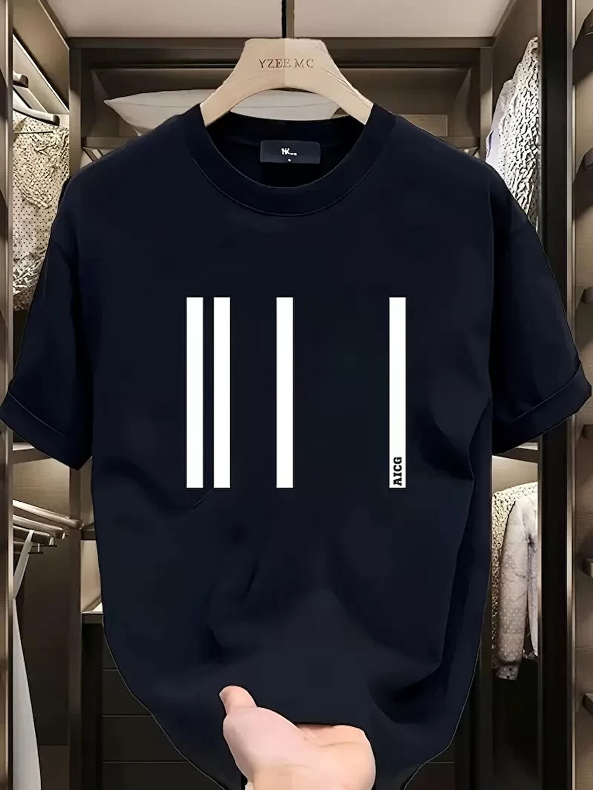 AICG Ön Arka Baskılı Bisiklet Yaka Kadın Oversize Bisiklet Yaka T-shirt - Siyah