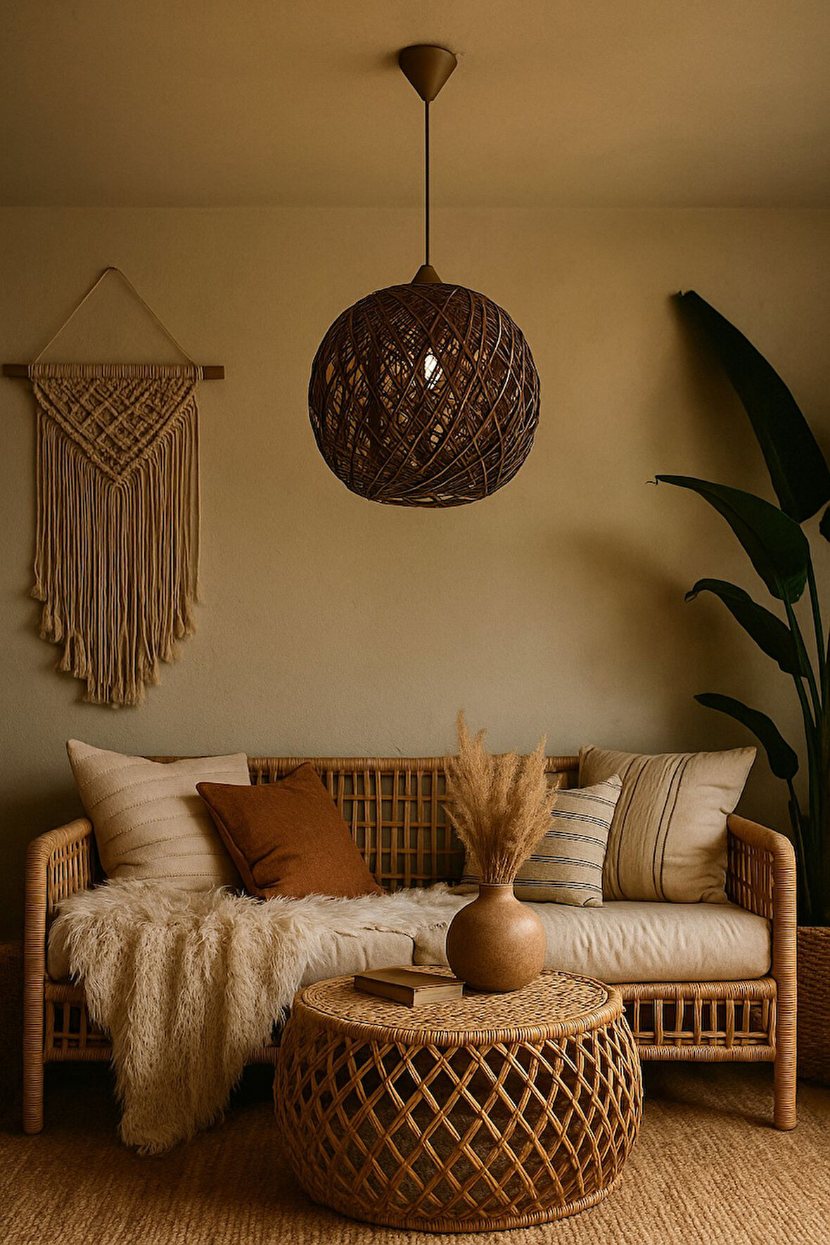 Doğal el yapımı  Bohem-Rustik-Modern-Jüt-Yapımı Sarkıt Avize