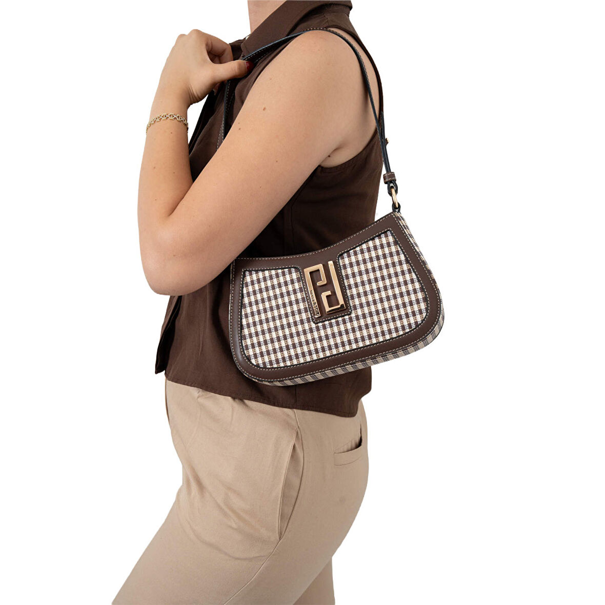 Silver Polo  Kadın Çapraz Çanta 1132-45598 SILVER POLO ÇAPRAZ Kadın ÇANTASI M191 KAHVE SARI-MAT KAHVE