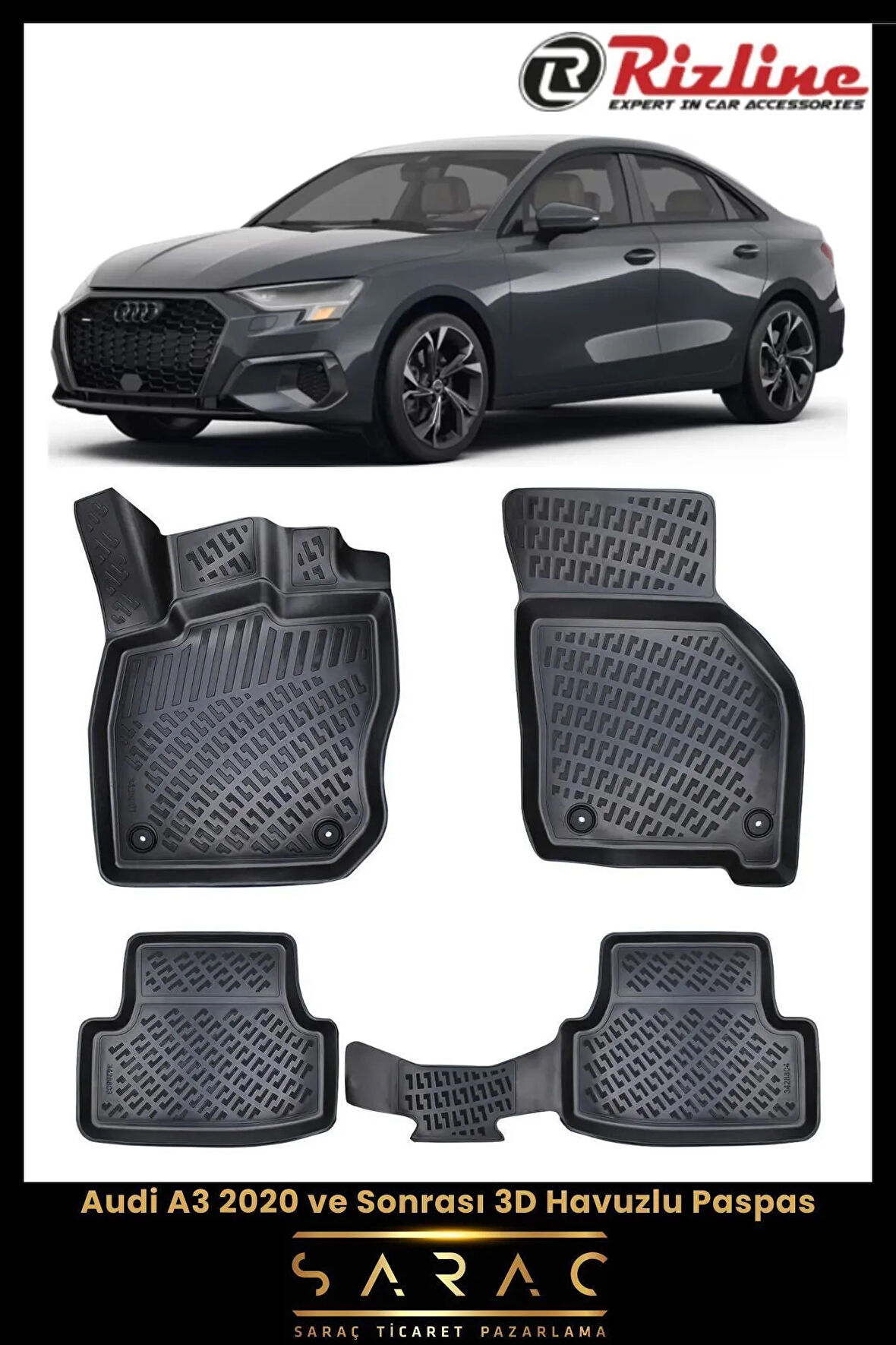 Rizline Audi A3 2023 Model HB/Sedan 3D Havuzlu Paspas