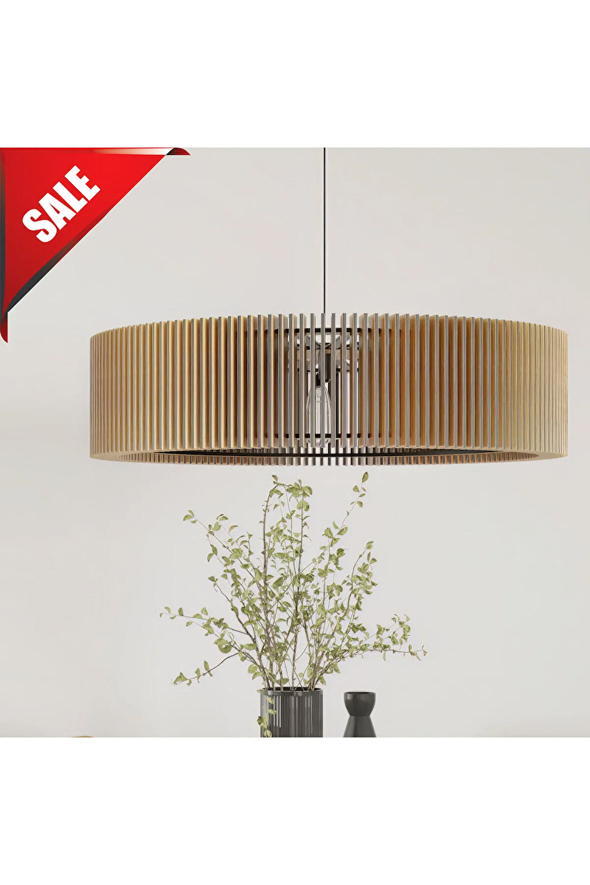 50 CM AHŞAP MODERN RUSTİK BOHEM SALON AVİZESİ