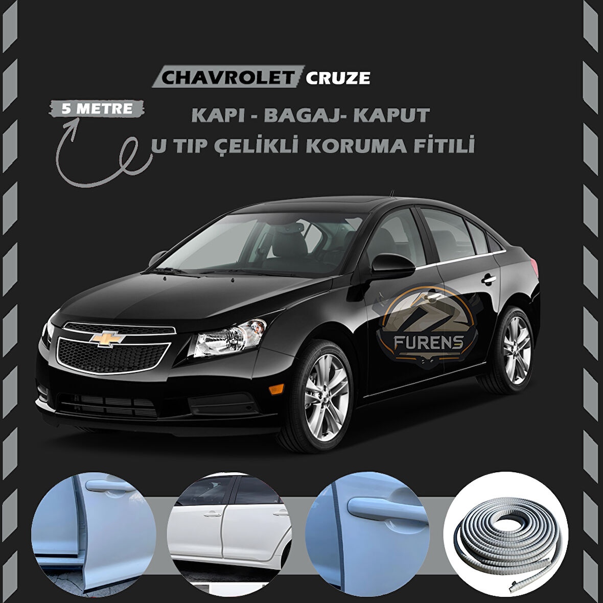 Chevrolet Oto Araç Kapı Koruma Fitili 5metre Parlak Gri Renk