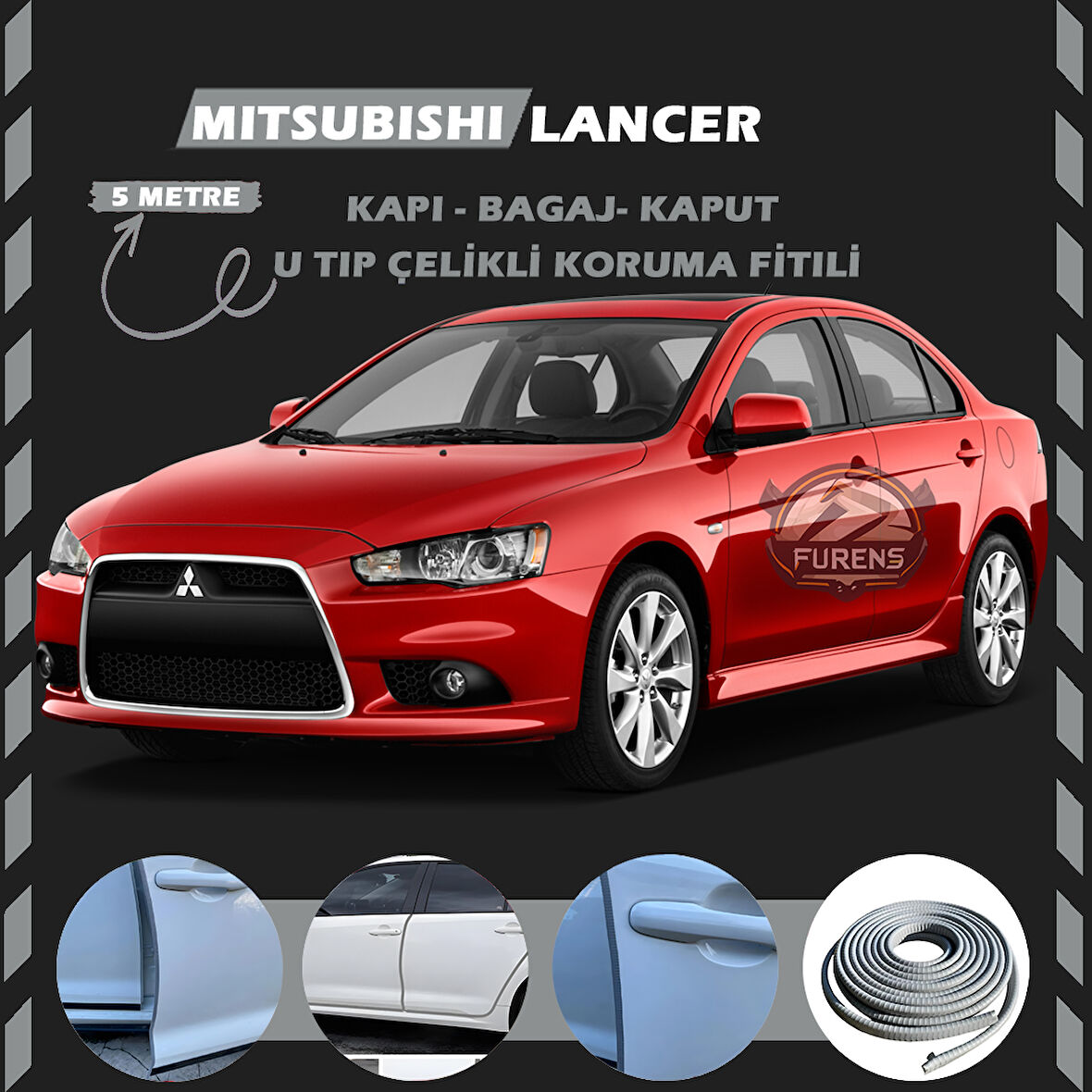 Mitsubishi Lancer Oto Araç Kapı Koruma Fitili 5metre Parlak Gri Renk