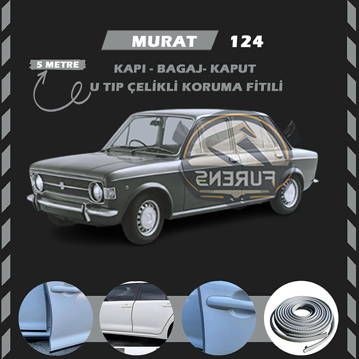 Murat 124 Oto Araç Kapı Koruma Fitili 5metre Parlak Gri Renk