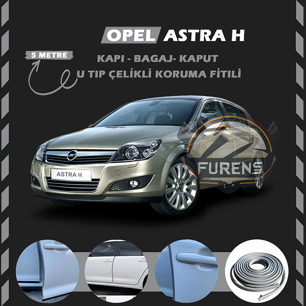 Opel Astra H Oto Araç Kapı Koruma Fitili 5metre Parlak Gri Renk