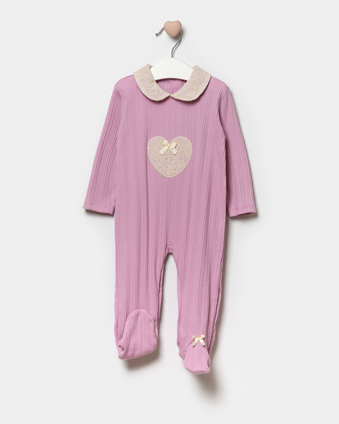 Uzun Kollu %100 Pamuk Bebe Yaka Hediyelik Kız Bebek Patikli Tulum 3-9 Ay