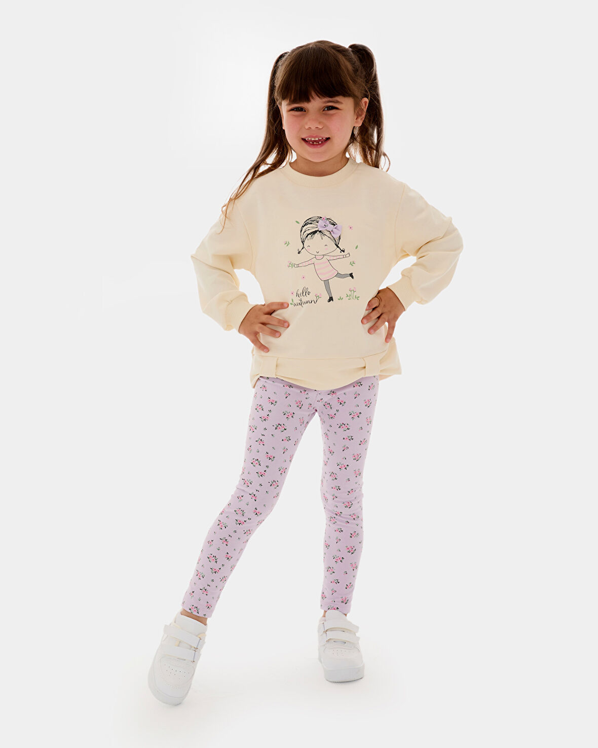 Kız Çocuk Çiçekli Sweatshirt Ve Tayt Pamuklu Alt Üst Takım