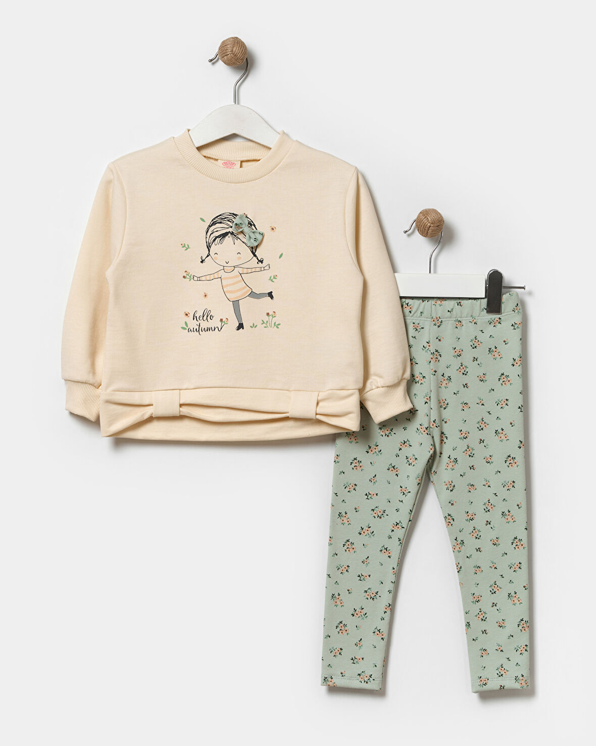 Kız Çocuk Çiçekli Sweatshirt Ve Tayt Pamuklu Alt Üst Takım