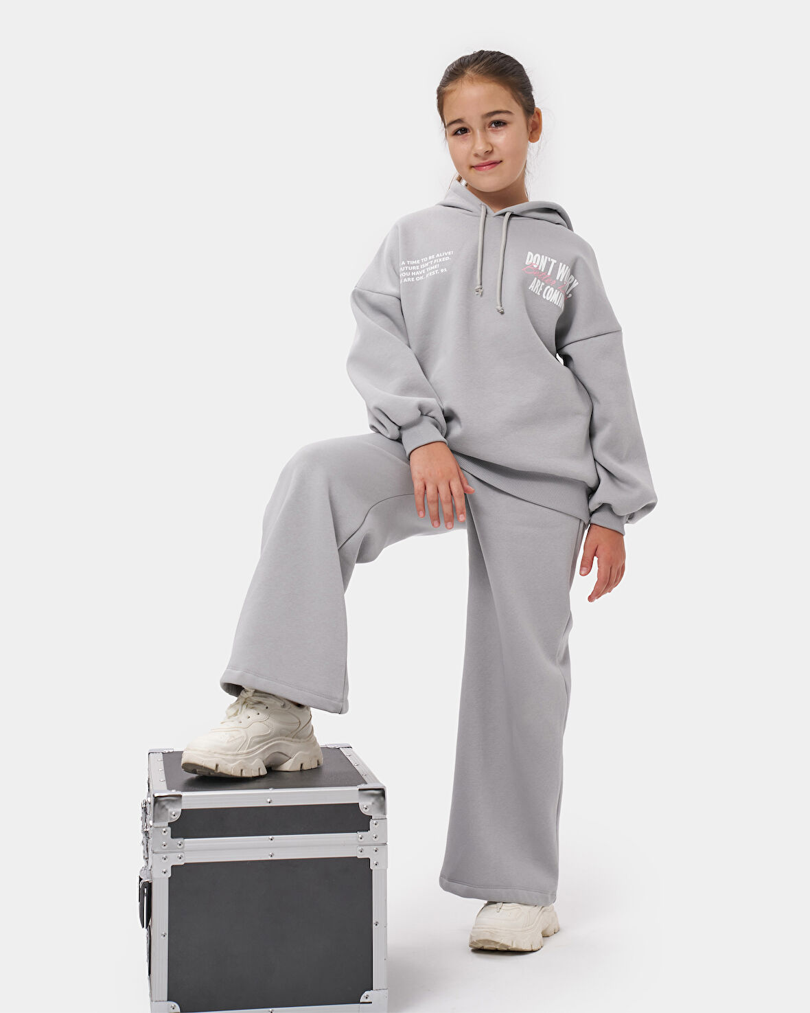 Kız Çocuk Baskılı Oversize Kışlık Eşofman Takımı