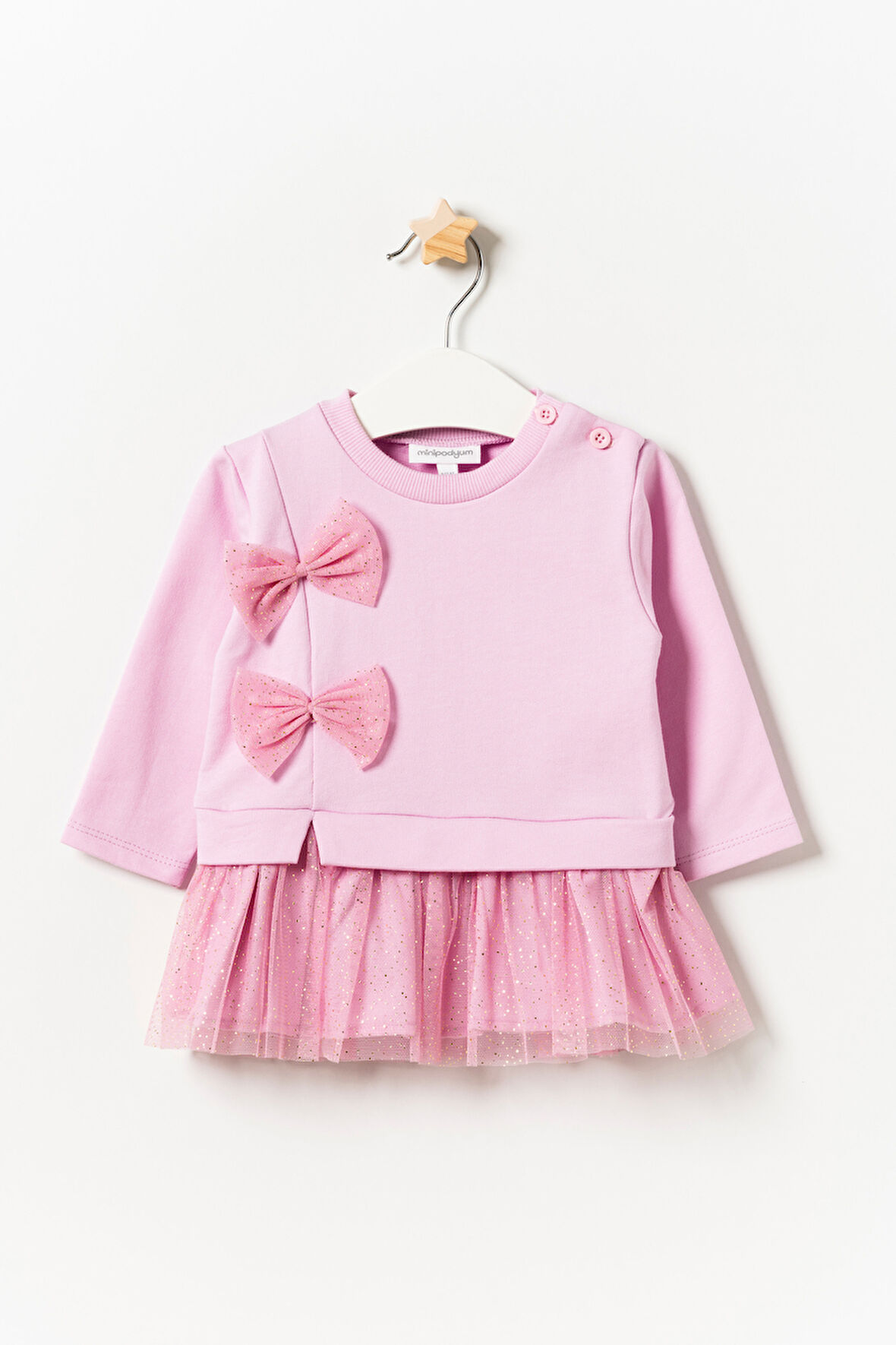 Mevsimlik Uzun Kollu %100 Pamuk Astarlı Kız Bebek Tüllü Elbise