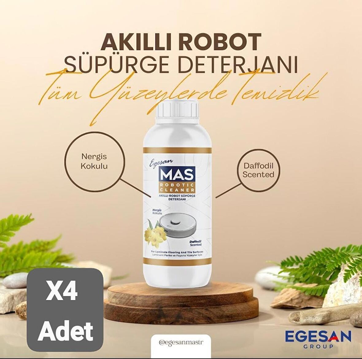 Mas Robot Süpürge Deterjanı Solüsyonu Nergis Kokulu 1000 ML X4 Adet