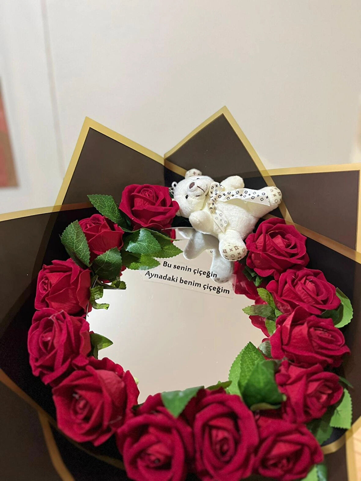 Şans çiçek hediyelik & dekorasyon Ayna buketi kırmızı renk