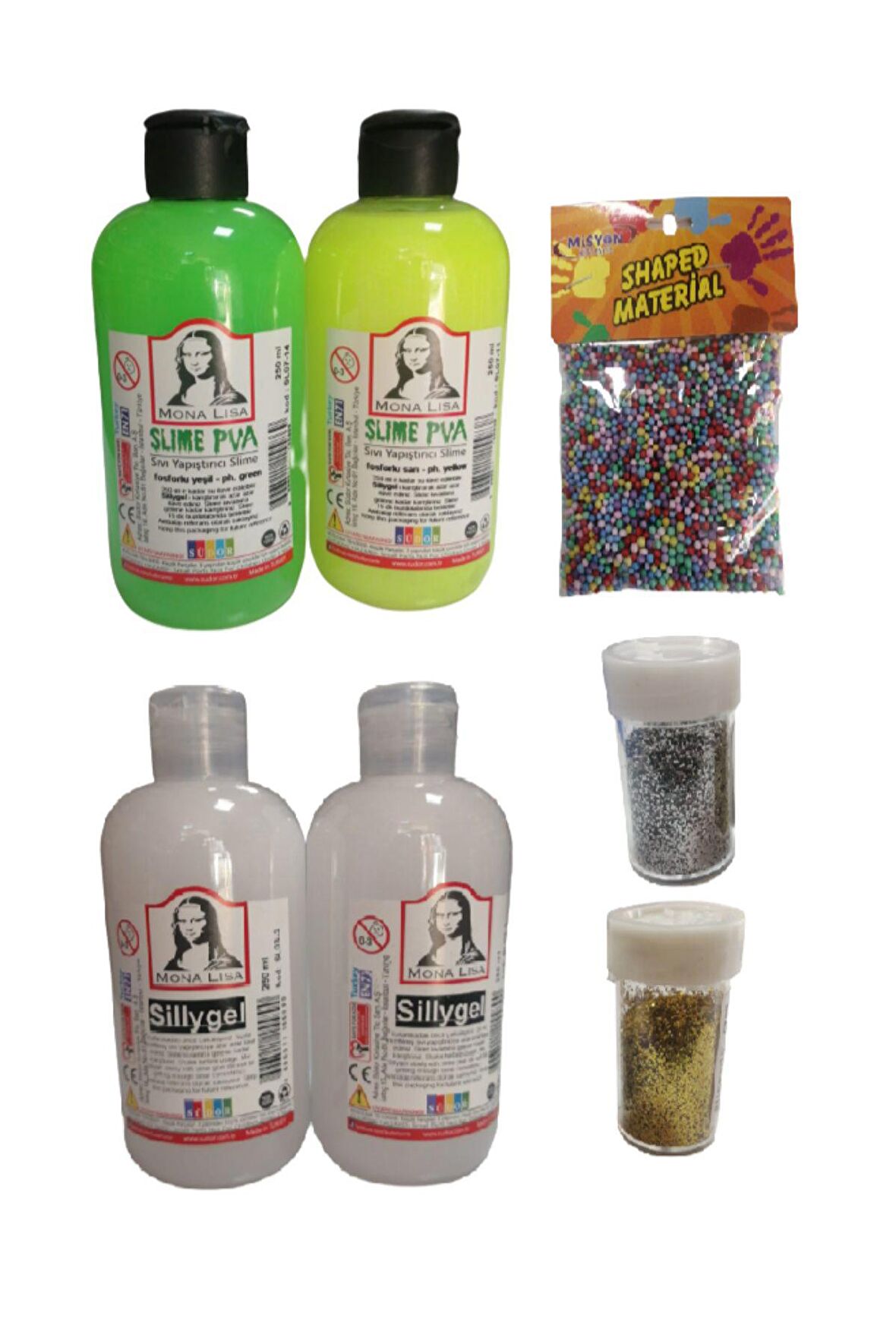 Slime Slaym Yapma Seti 250ml* 4 adet + Toz Sim 2 Adet + Köpük