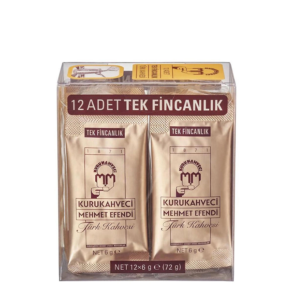 KURU KAHVECİ MEHMET EFENDİ TÜRK KAHVESİ 12X6 GR  4 KUTU 48 ADET TEK KULLANIMLIK HEDİYELİK  SÖZ NİŞAN DÜĞÜN  SÜNNET 