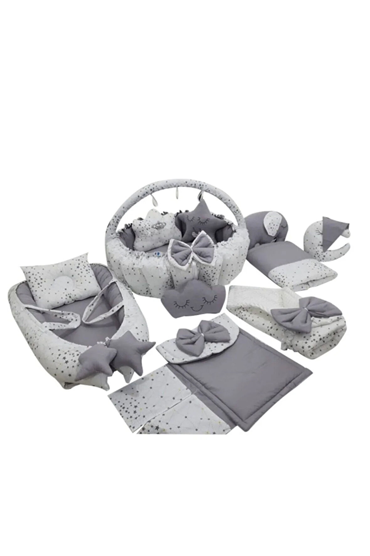 Gri Yıldız Tasarım Lüx Babynest Oyun Minderi 12 Parça Set