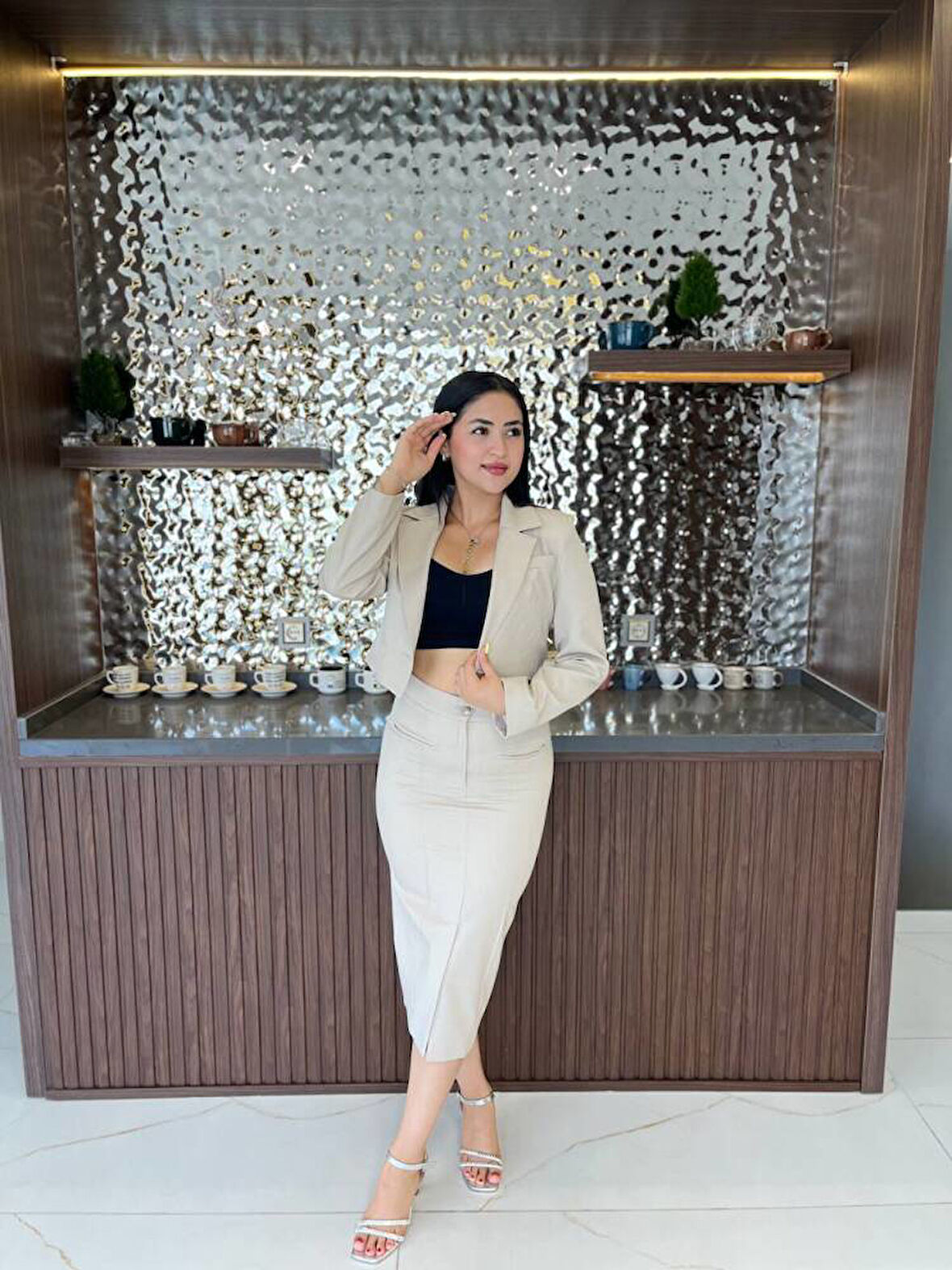 Crop Ceket Cep Detaylı Etek Takım  TKM 08008