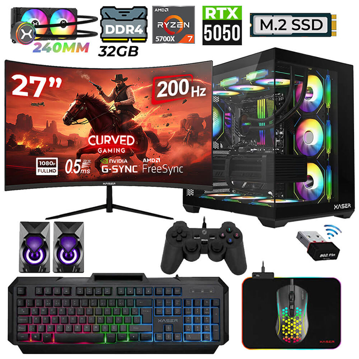 Xaser Nova x80  Ryzen 7 5700X 32GB Ram 1TB M.2 NVMe SSD 8GB RX5050 Sıvı Soğutmalı 27" 200Hz Oyuncu Tavsiye sistem