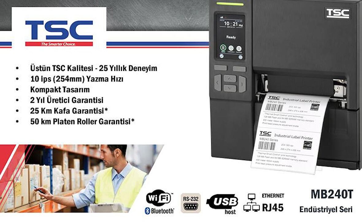 TSC MB240T Endüstriyel Barkod Etiket Yazıcı