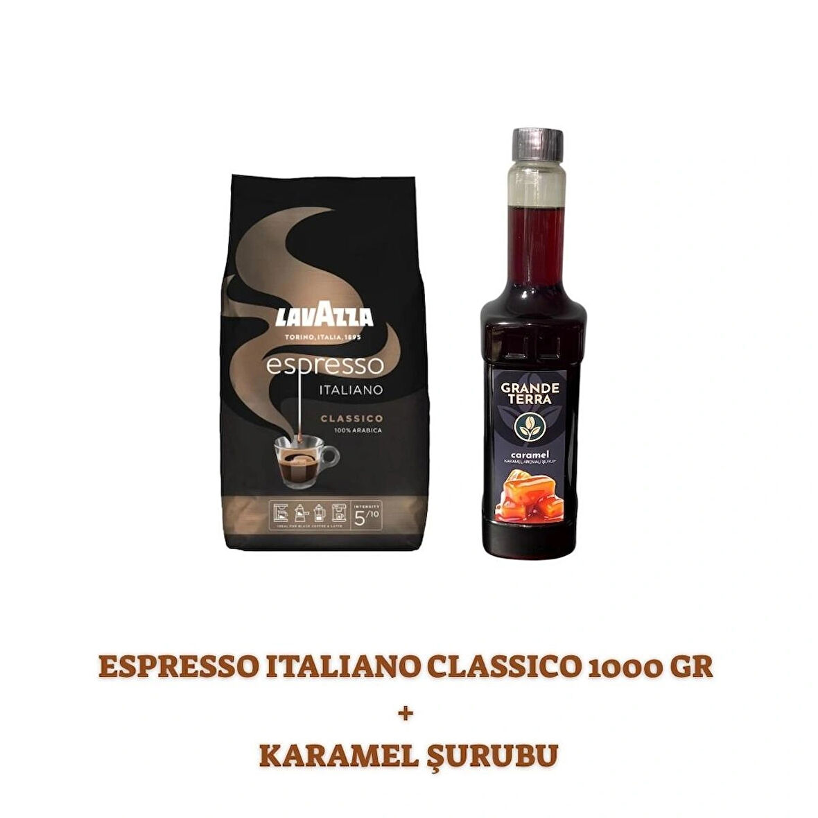 Lavazza Espresso Italiano Classico 1000 gr + Grande Terra Karamel Şurubu 750 ml Seti