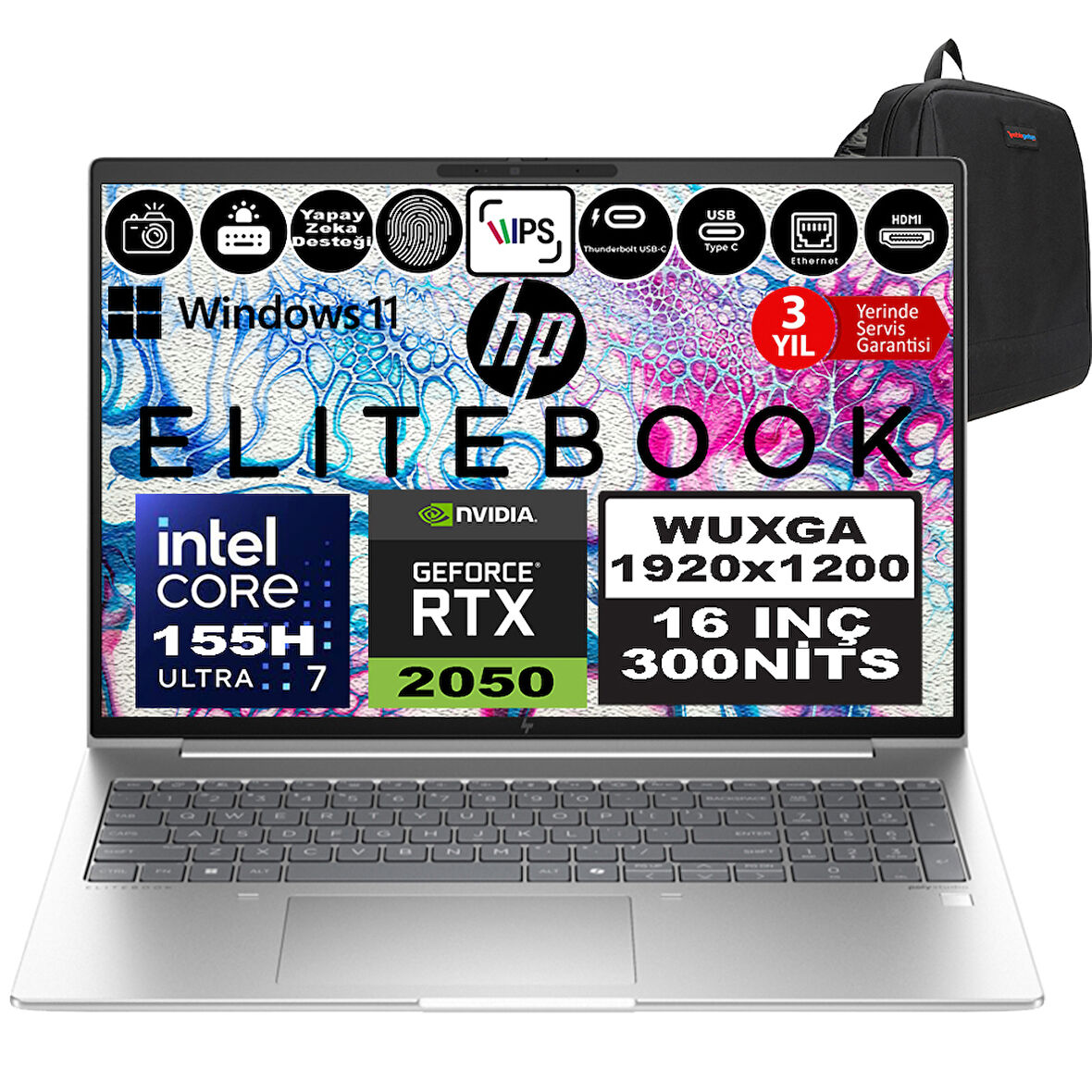 Hp Probook 460 G11 Intel Core Ultra 7 155H Ddr5 32GB 512GB SSD Rtx™ 2050 4gb 16" Wuxga IPS Windows 11 Pro Taşınabilir Bilgisayar 9Y7B8ETP09 + Zetta Çanta