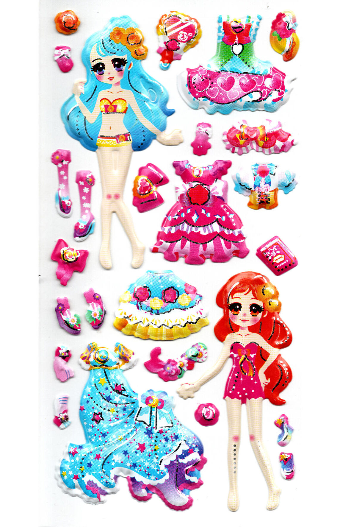Sticker Kabartmalı Stiker Defter, Planlayıcı Etiket (limlra-020) - 17X9 cm - Giydirme Kız Mavi