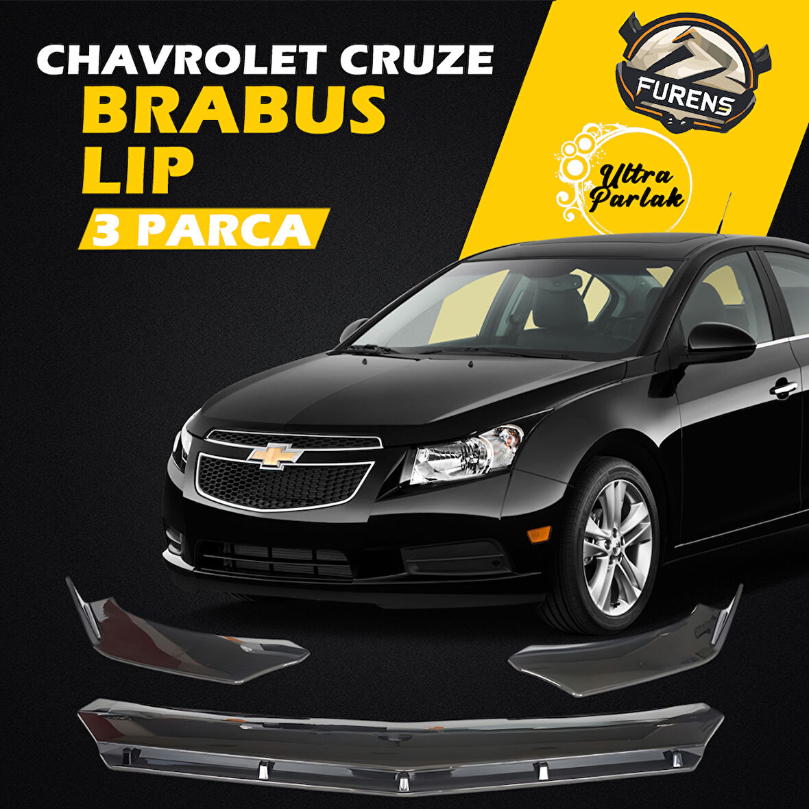 Chevrolet Cruze 2008-2016 Uyumlu Brabus Ön Lip 3 Parça Kanatlı Lip