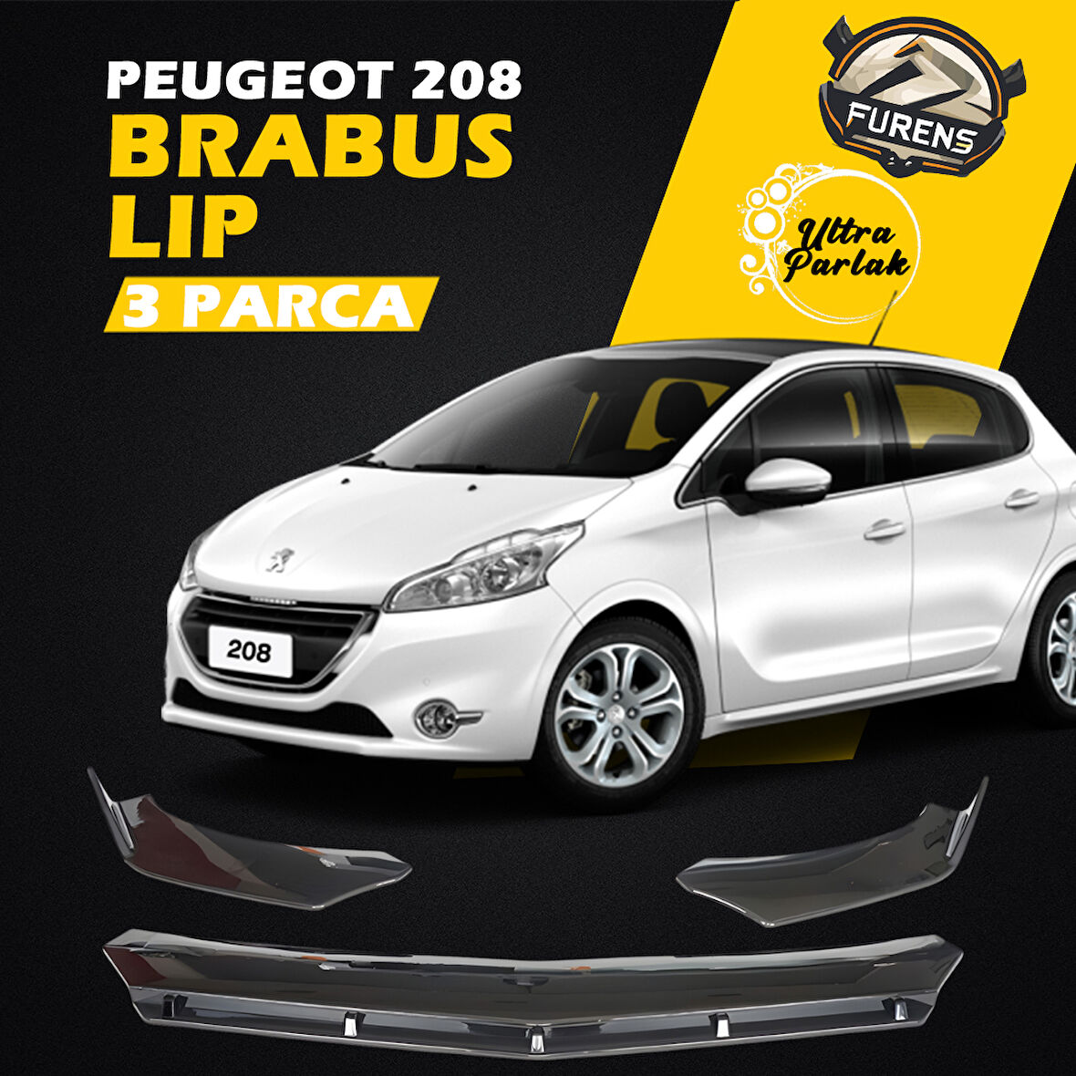 Peugeot 208 2012-2018 Uyumlu Brabus Ön Lip 3 Parça Kanatlı Lip