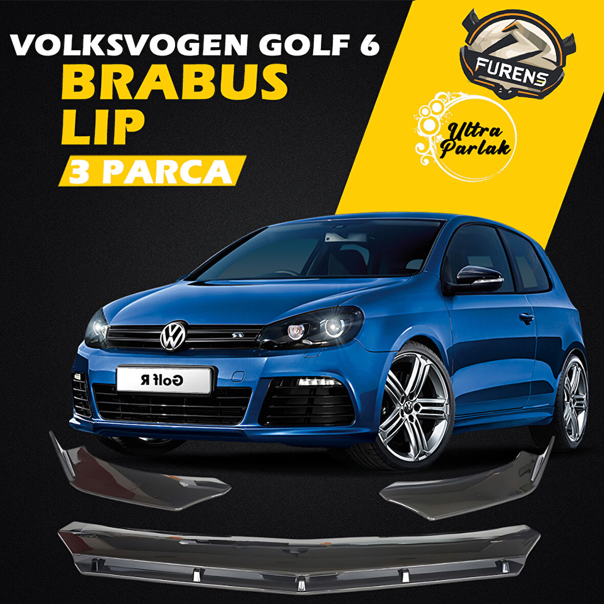 Vw Golf 6 2008-2012 Uyumlu Brabus Ön Lip 3 Parça Kanatlı Lip