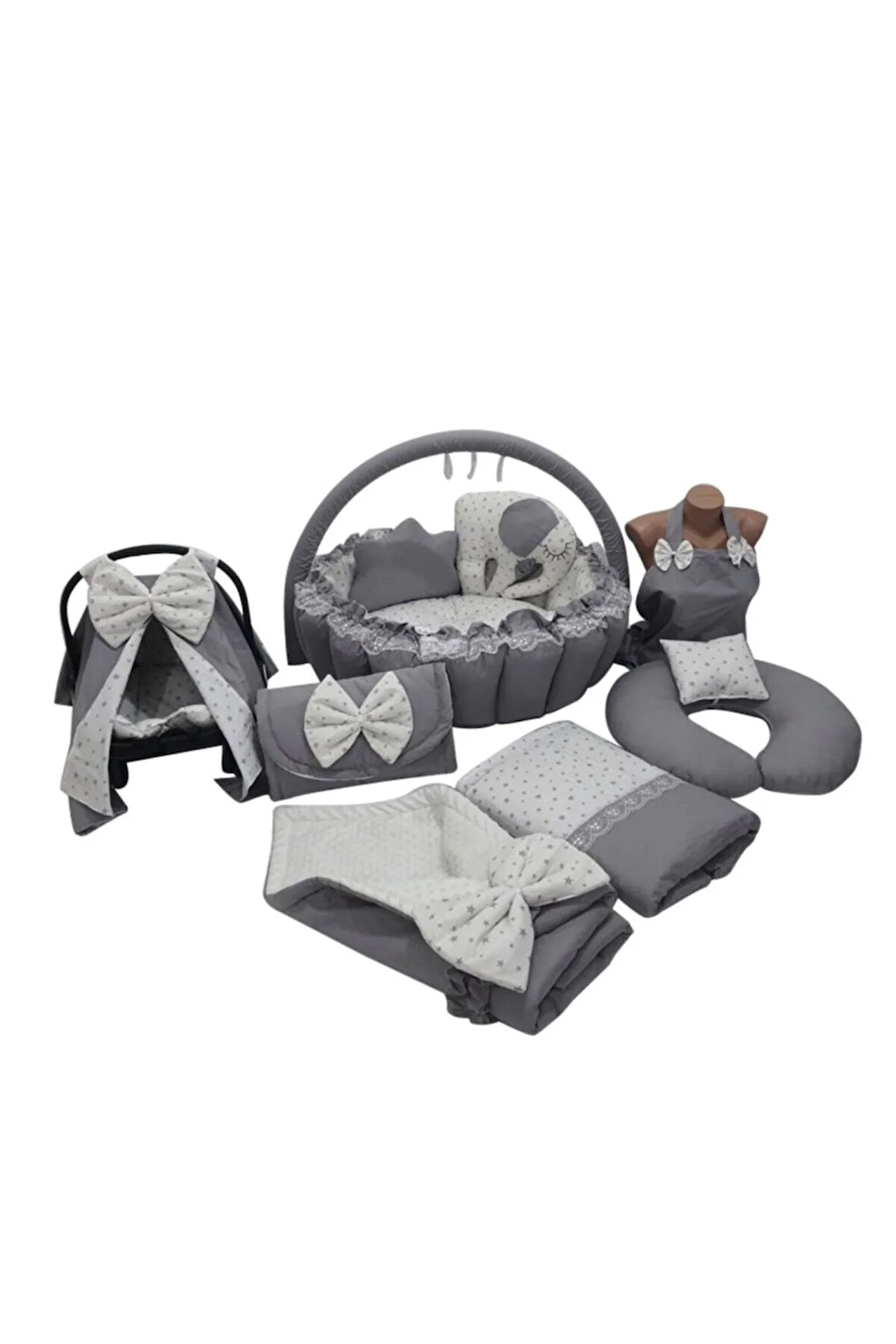 Gri Tasarım Lüx Babynest Oyun Minderi13 Parça Set