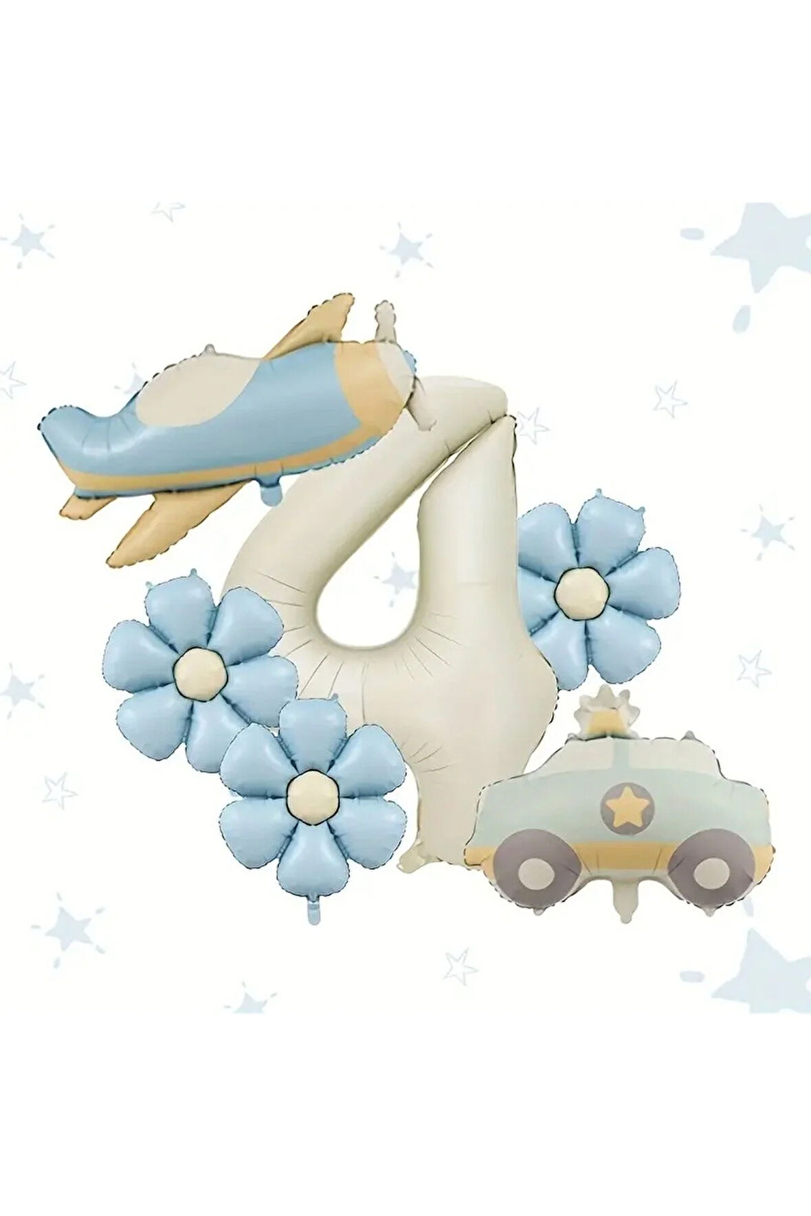 Uçak polis arabası papatya folyo balonlu yaş balon set