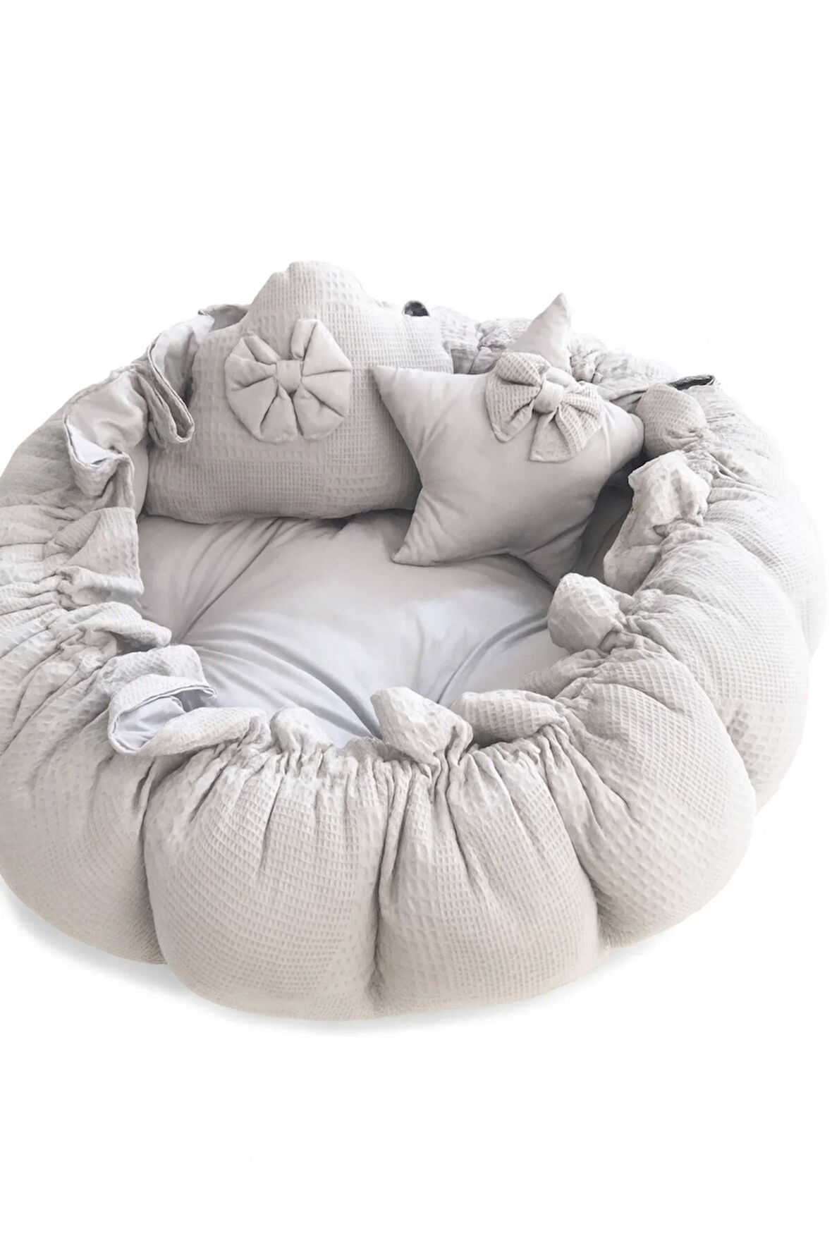 Gri Pike Kumaş Kombinli Tasarım Açılır-kapanır Oyun Minderi Jaju-babynest