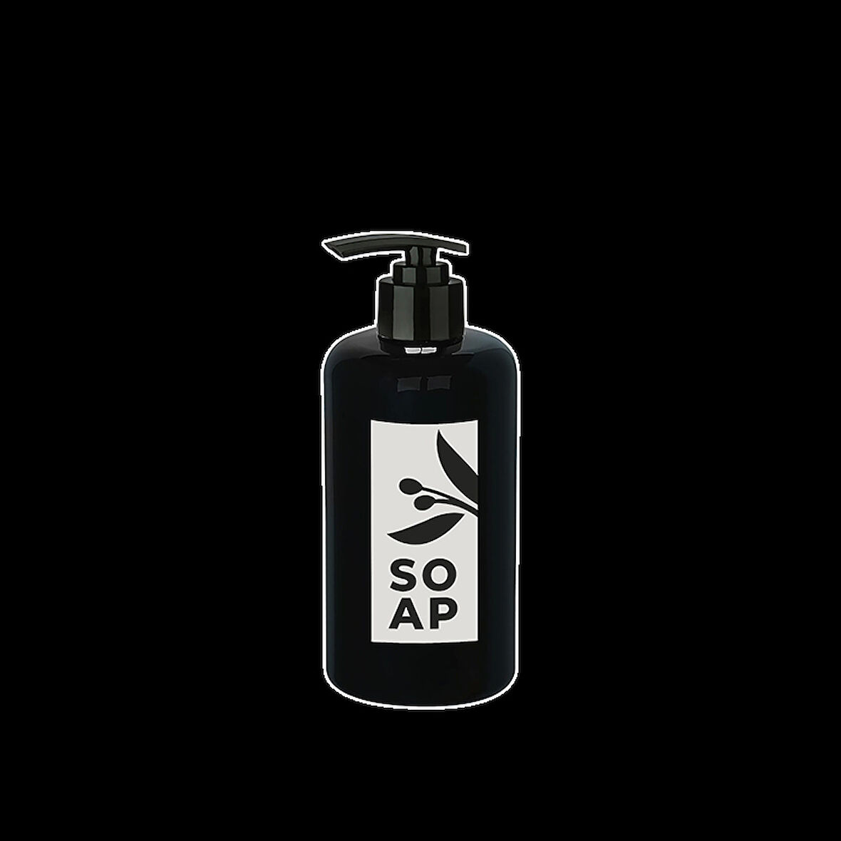 Siyah Soap Baskılı Sıvı Sabunluk Yuvarlak Plastik Pompalı 500 ML